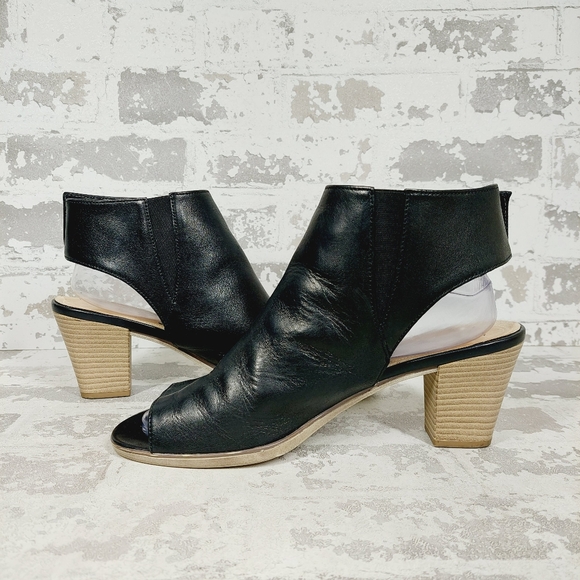 NEW Gabor Black Leather Slip On Block Heel Ankle Bootie Sandals W251 - Picture 4 of 13